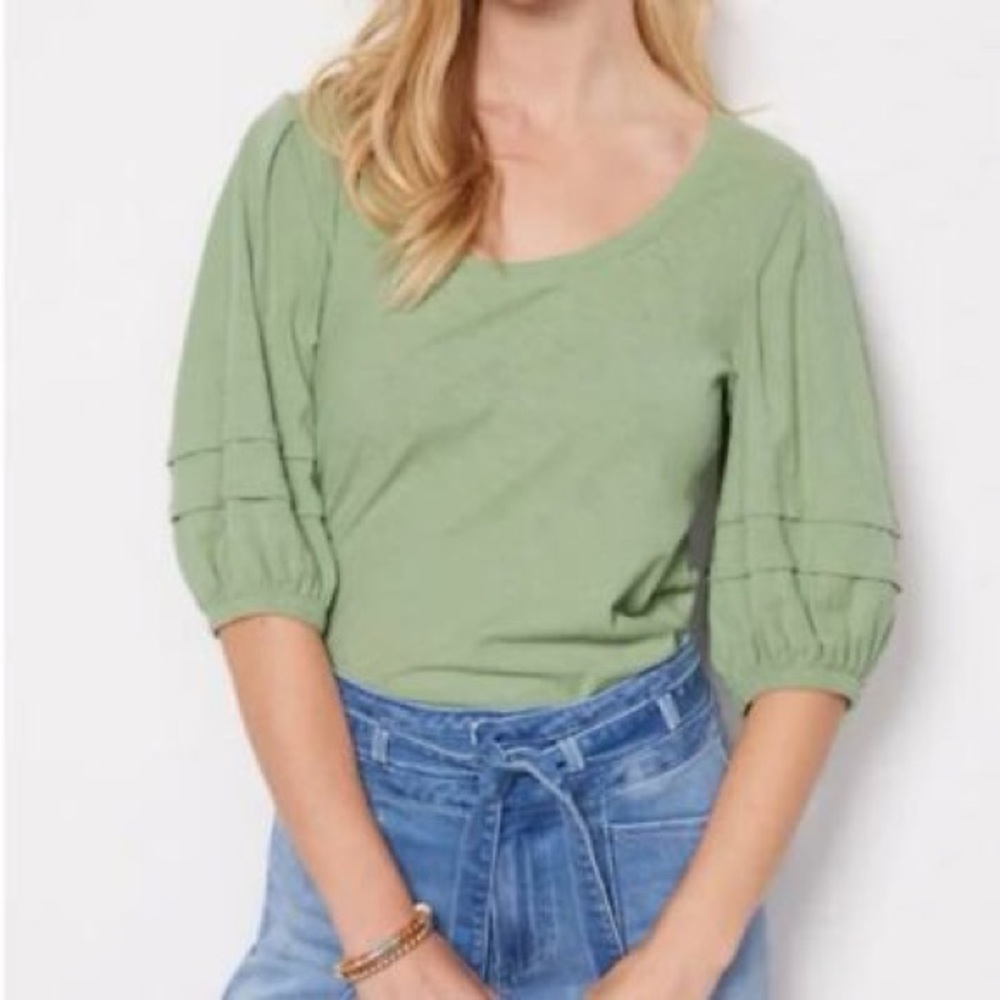 Nation LTD Nigella Scoop Neck Puff Sleeve Green Blouse Top Shirt Small